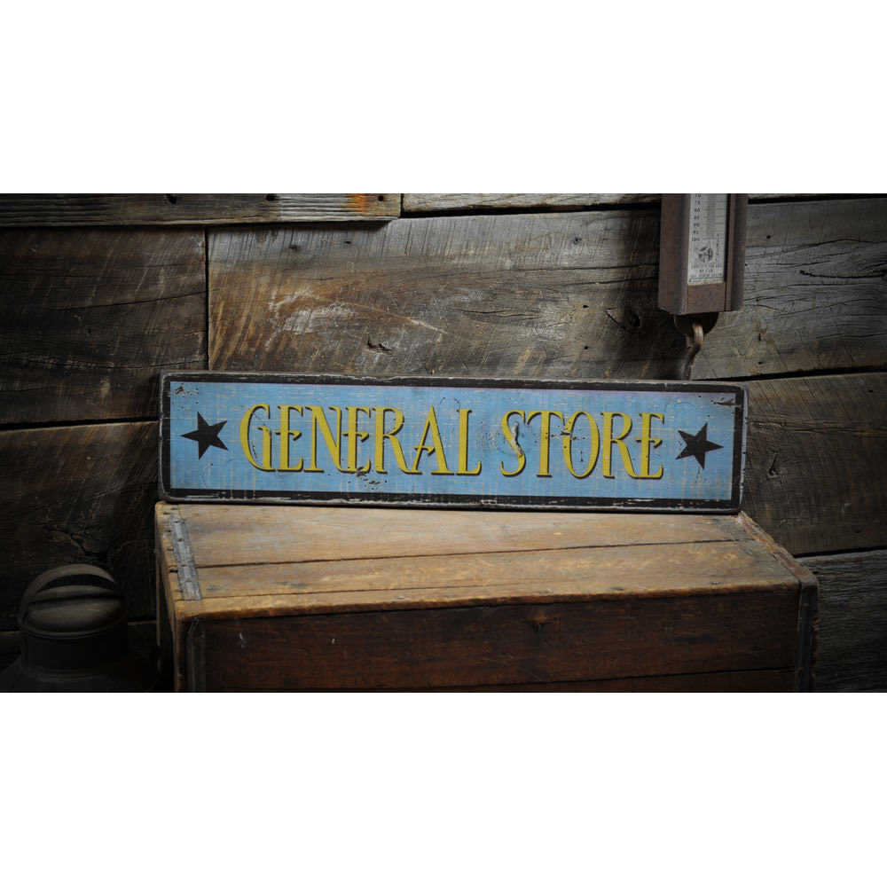 General Store w/ Stars Vintage Wood Sign