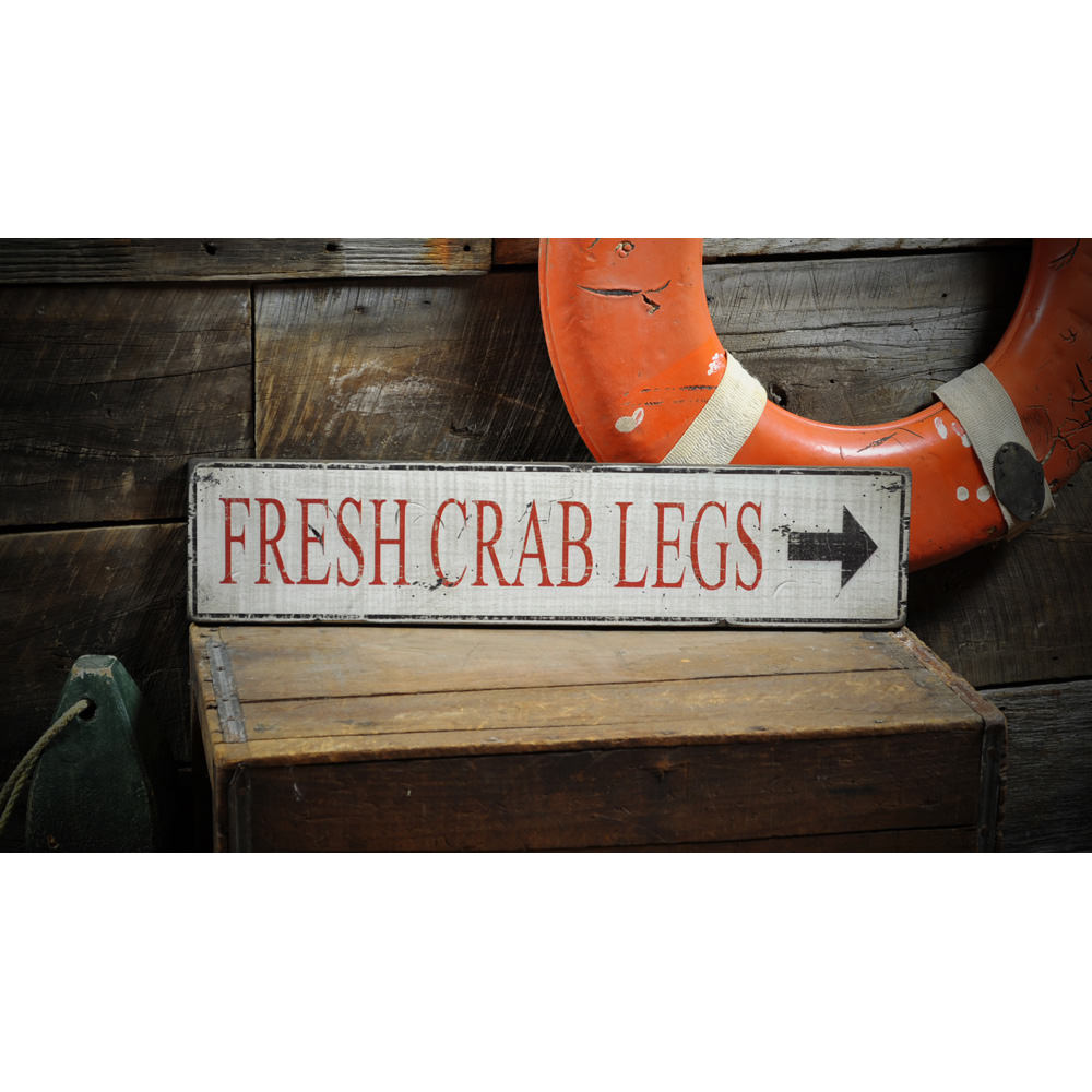 Fresh Crab Legs Directional Vintage Wood Sign