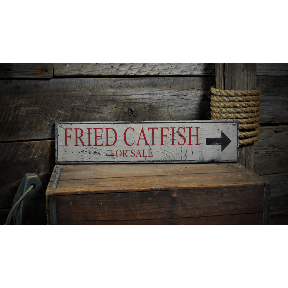 Fried Catfish For Sale Arrow Vintage Wood Sign
