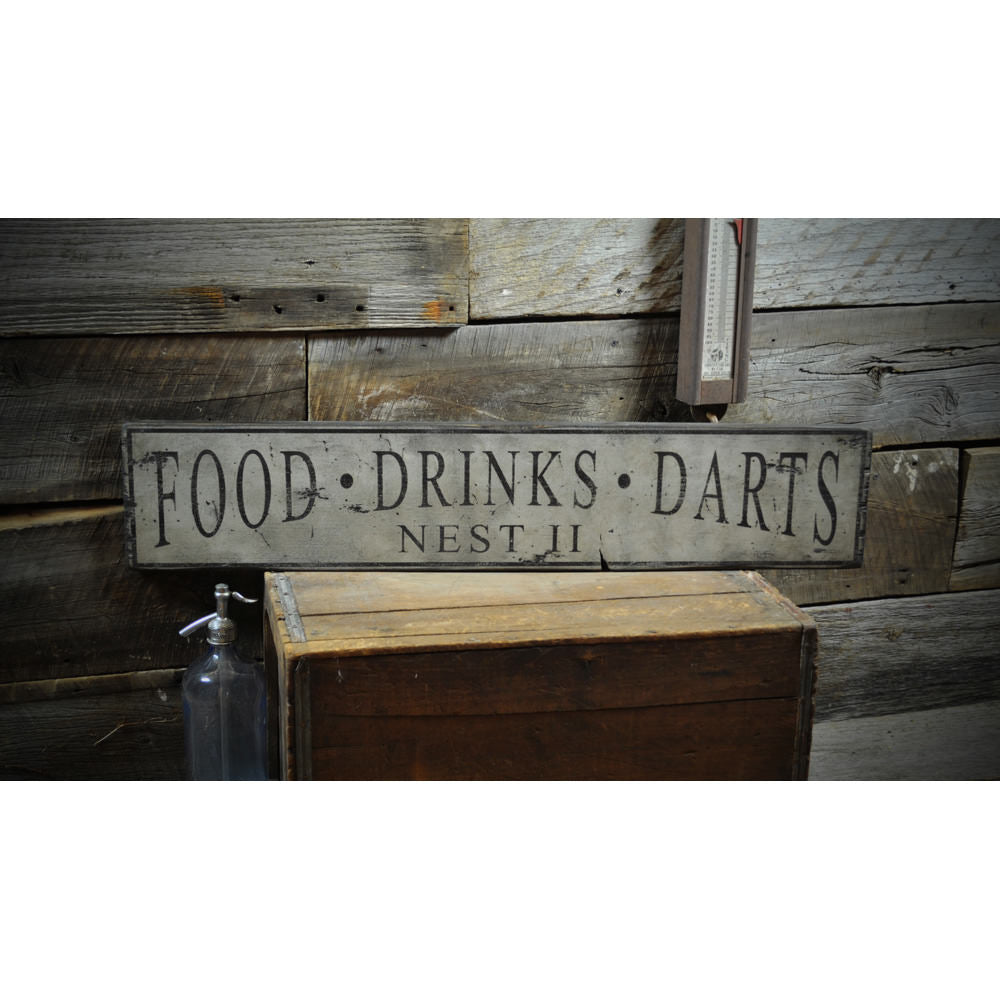 Food Drinks Darts Vintage Wood Sign
