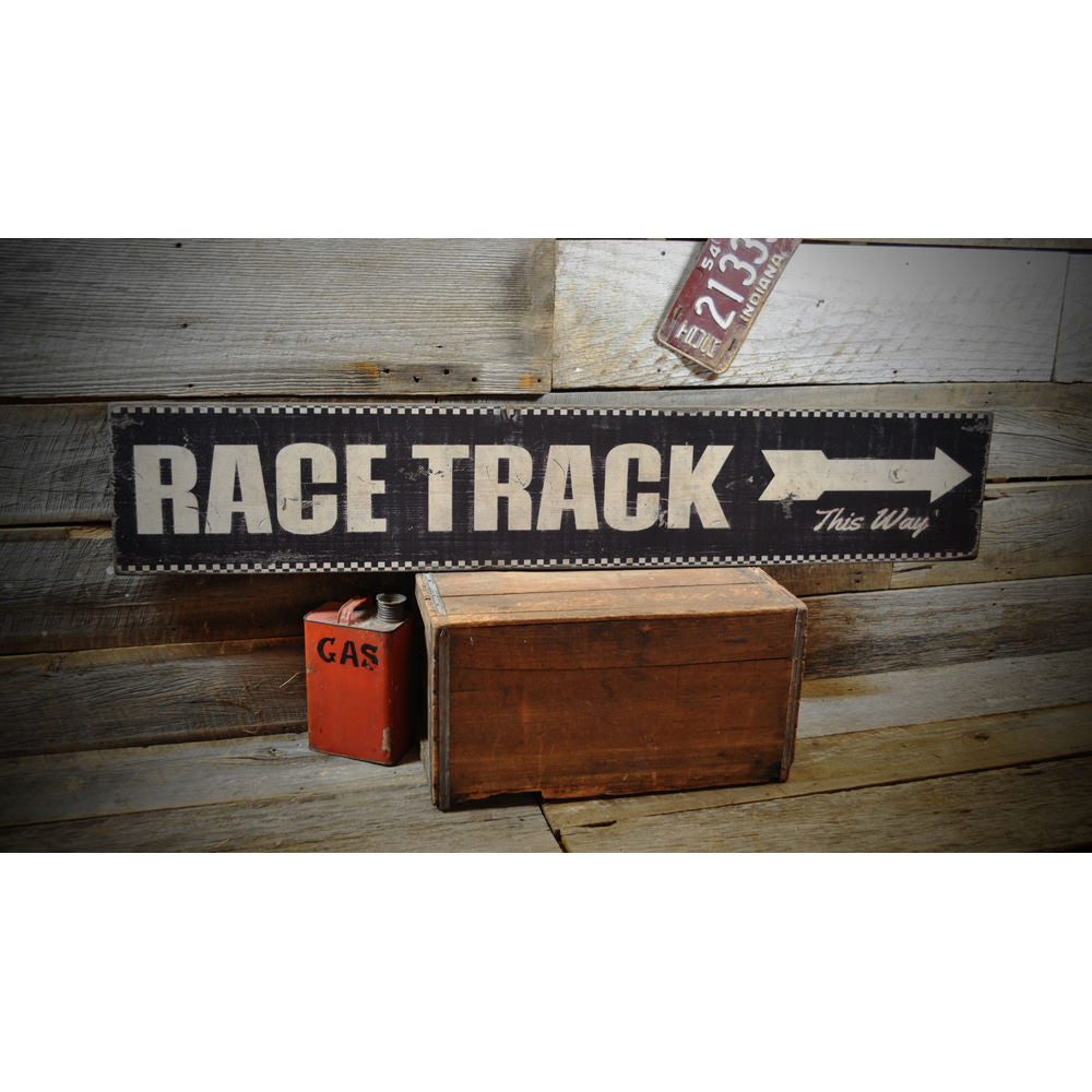 Race Tracks Vintage Wood Sign
