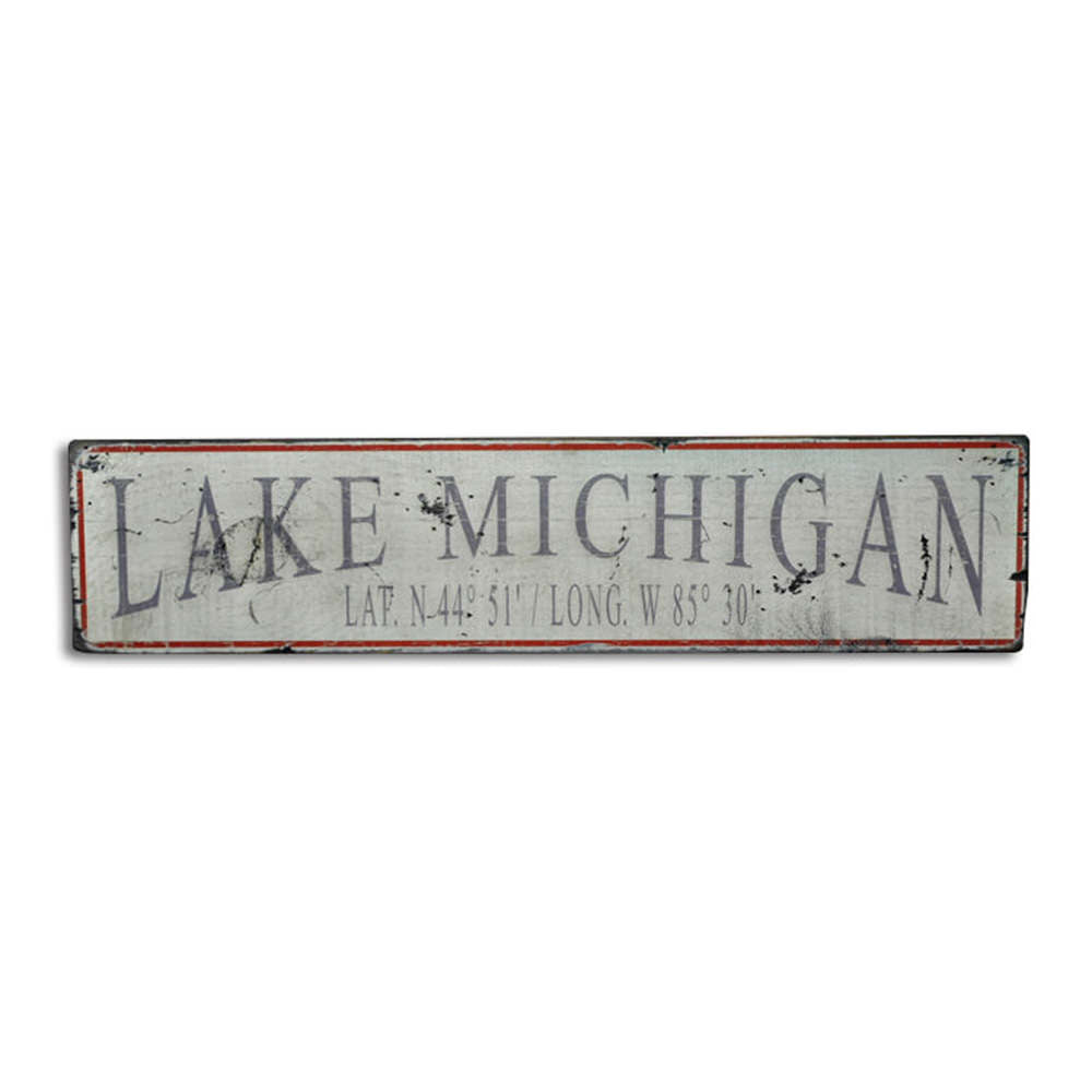 Lake Michigan Lat/Long Vintage Wood Sign