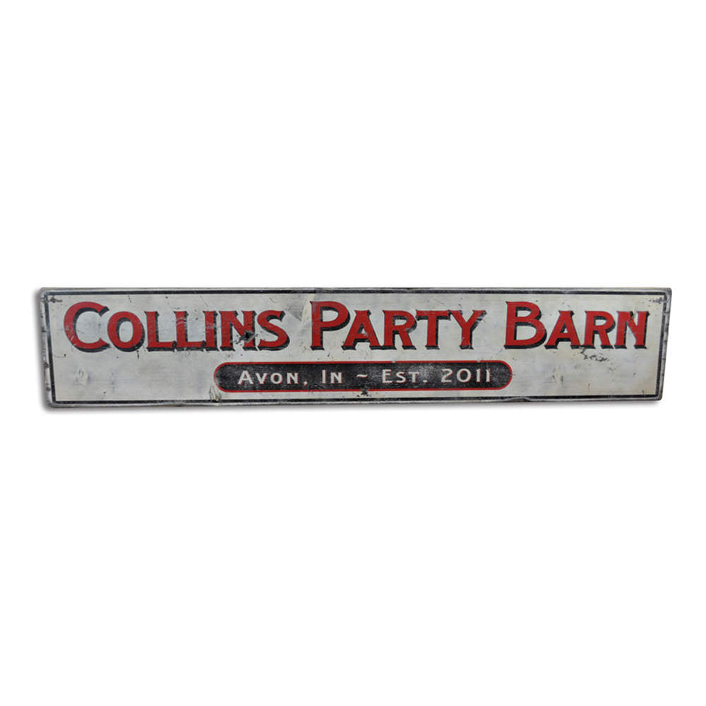 Party Barn Est. Date Vintage Wood Sign