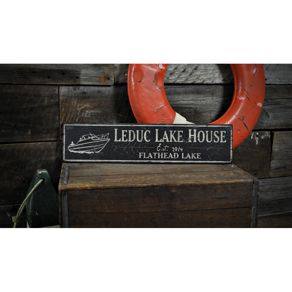 Lake House Family Boat Vintage Wood Sign