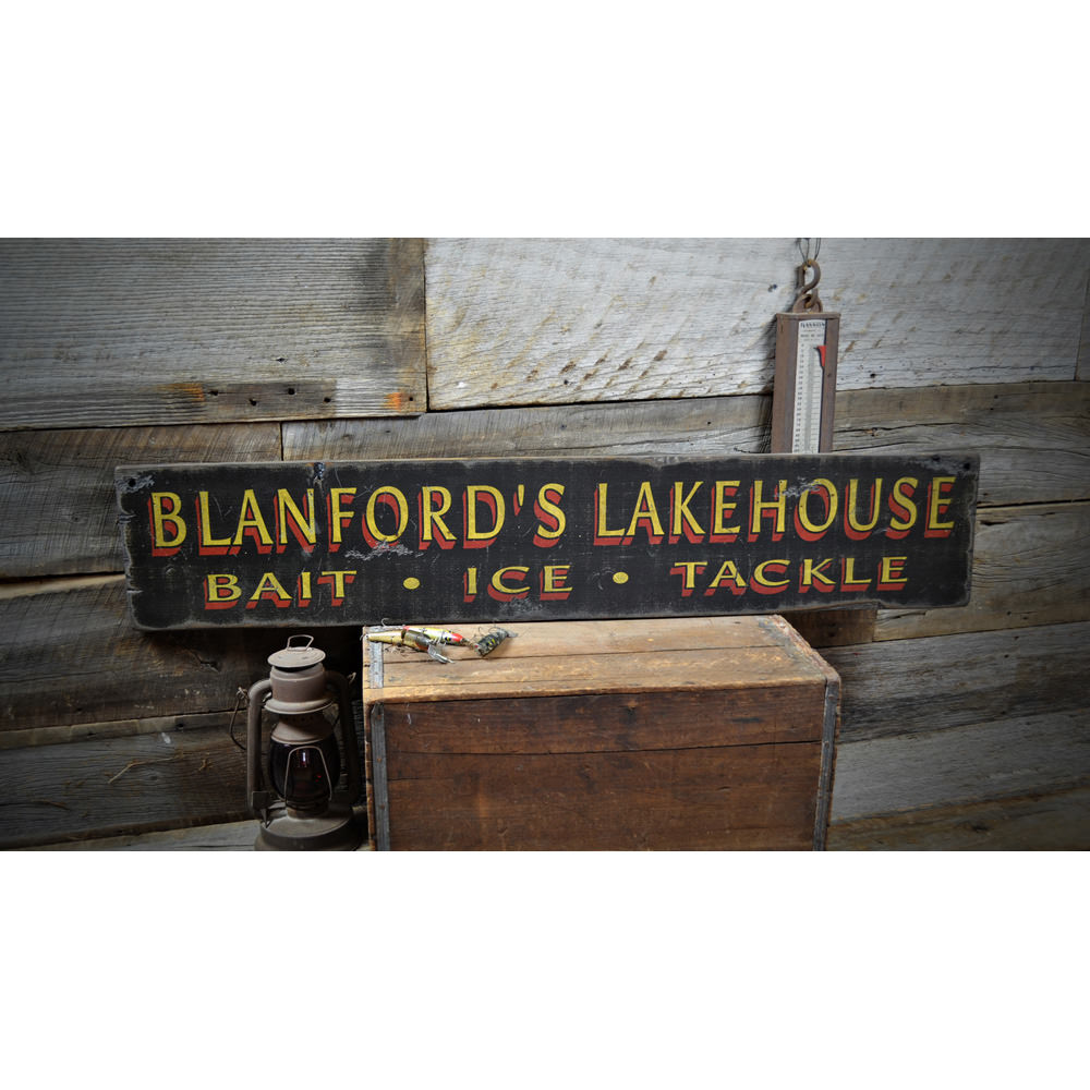 Bait Ice & Tackle Lake House Vintage Wood Sign