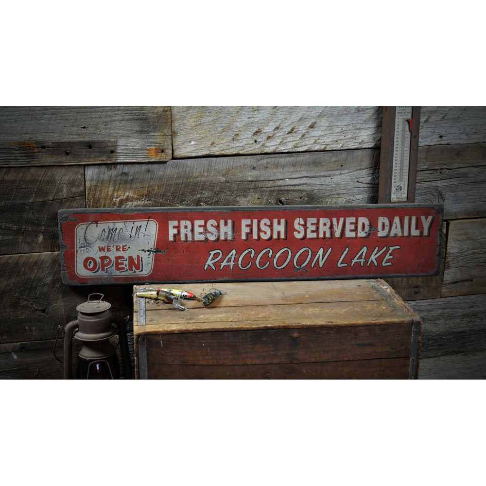 Fresh Fish Served Daily Open Lake House Vintage Wood Sign