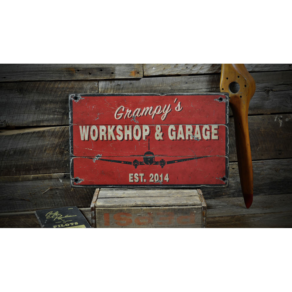 Aviation Workshop Garage Vintage Wood Sign