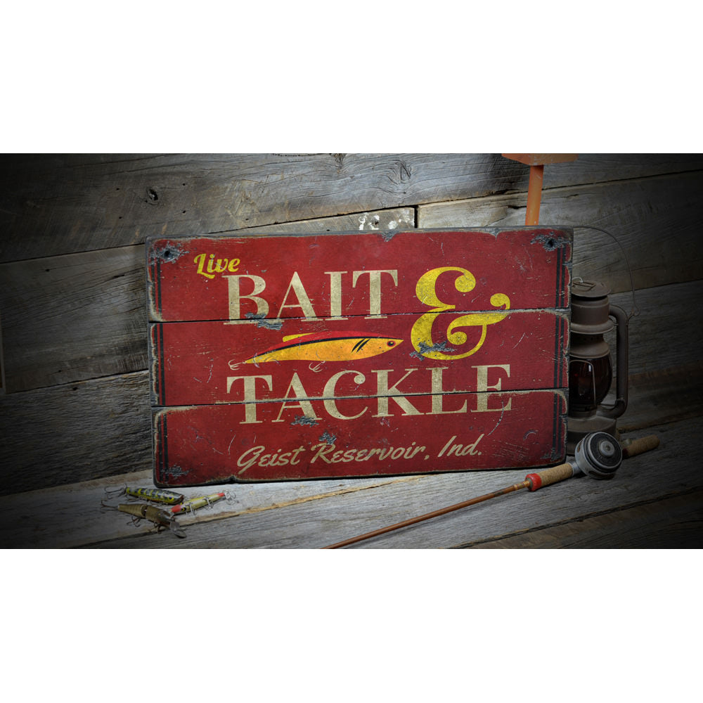 Bait & Tackle Lake House Vintage Wood Sign