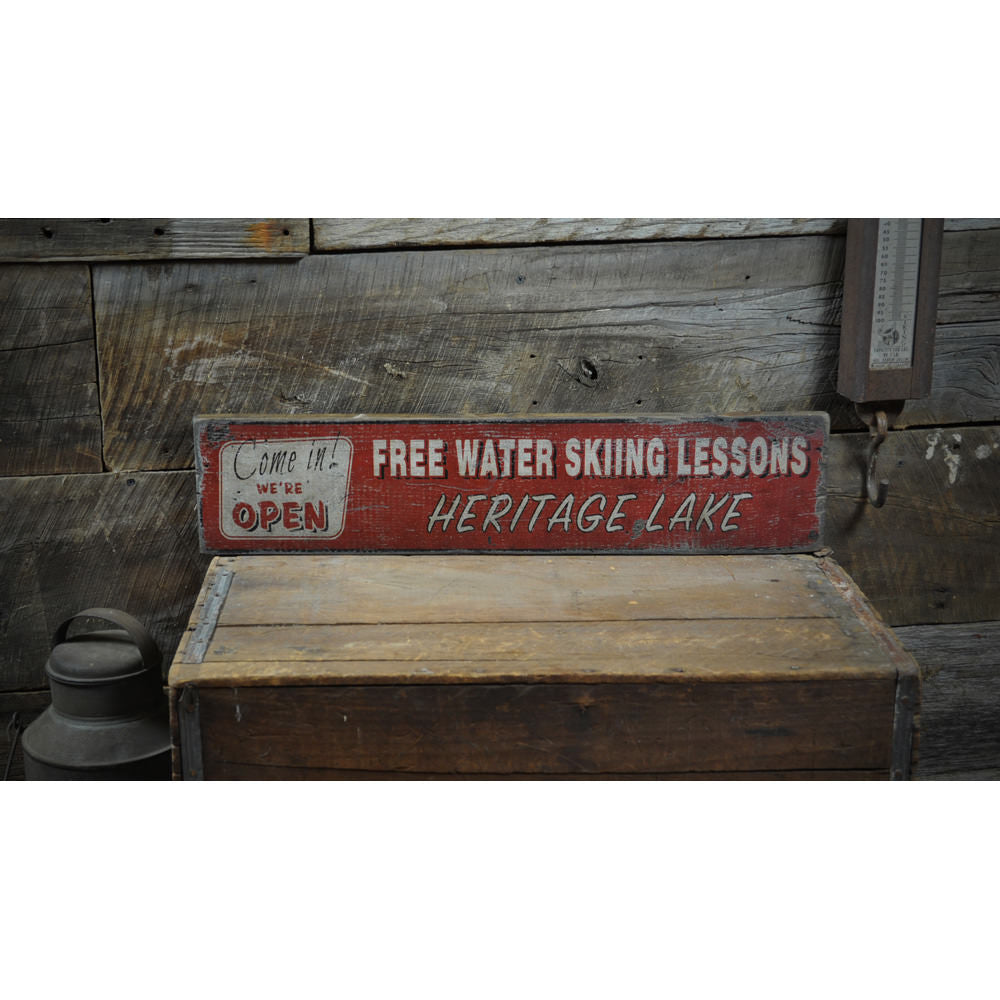 Water Skiing Lake House Vintage Wood Sign