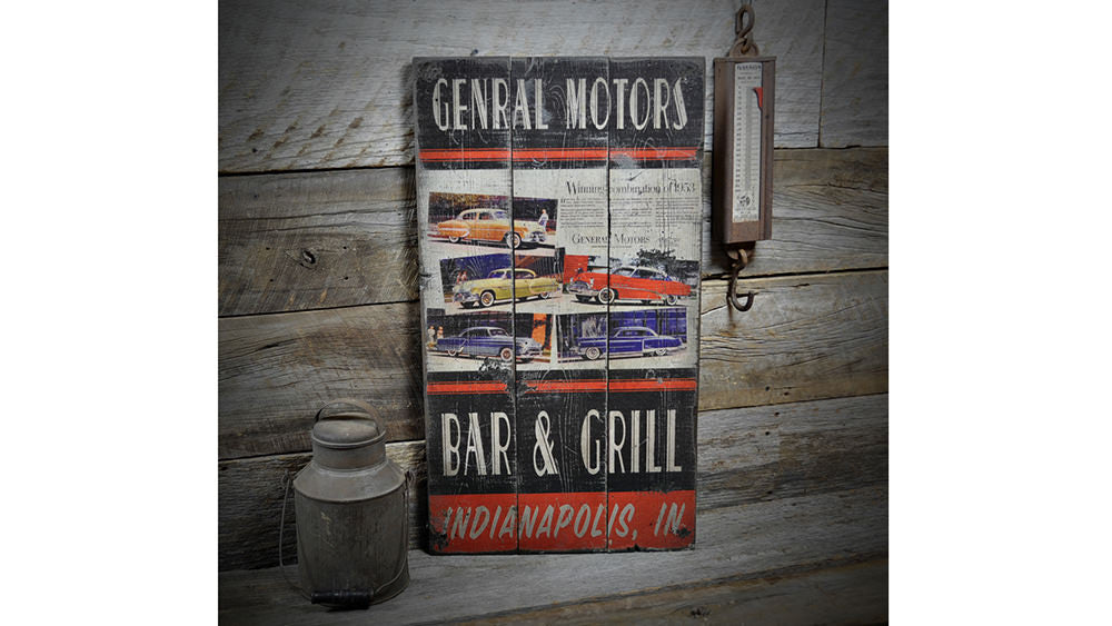 General Motors Bar & Grill Vintage Wood Sign
