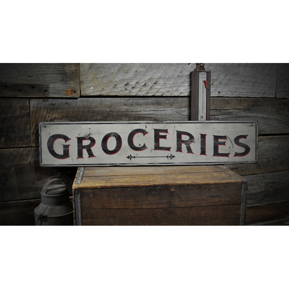 Primitive Groceries Vintage Wood Sign