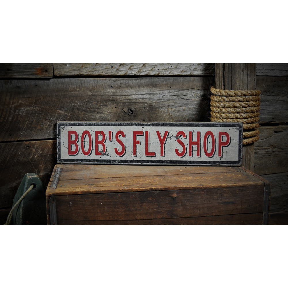Fishing Fly Shop Vintage Wood Sign