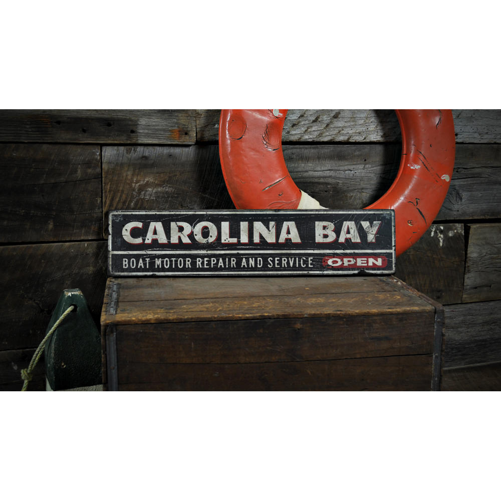 Bay Boat Motor Repair Vintage Wood Sign