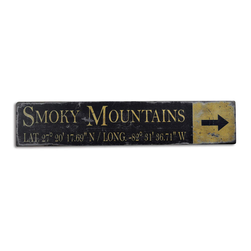Smoky Mountain Lat & Long Vintage Wood Sign