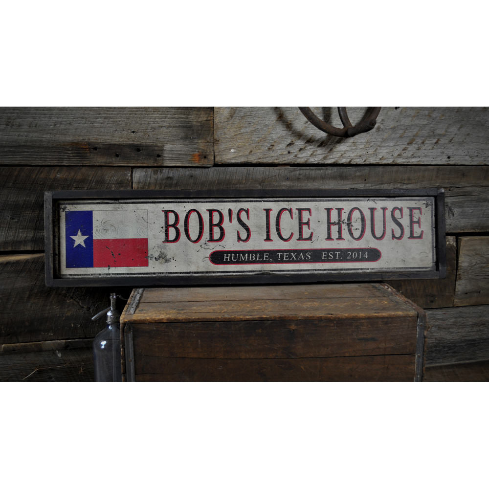Ice House Est. Date Pub Vintage Wood Sign