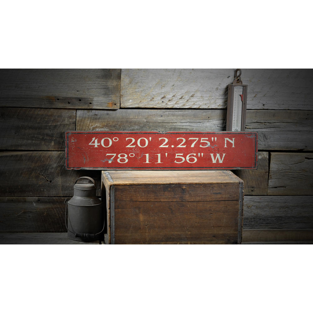 Latitude & Longitude Place Vintage Wood Sign
