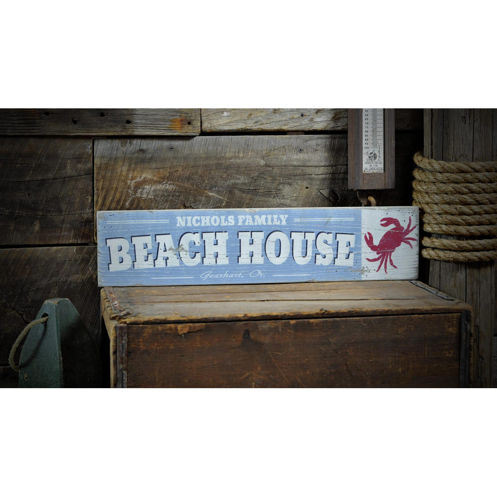 Family Beach House Vintage Wood Sign