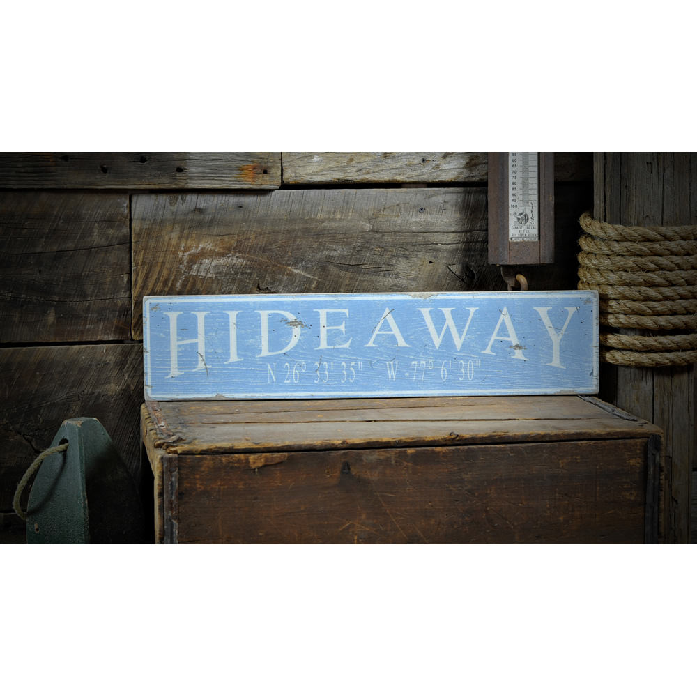 Beach House Lat and Long Vintage Wood Sign