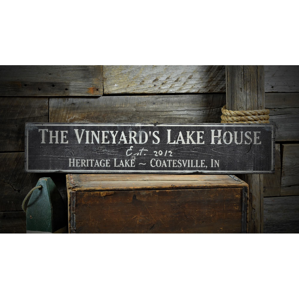 Family Lake House Vintage Wood Sign