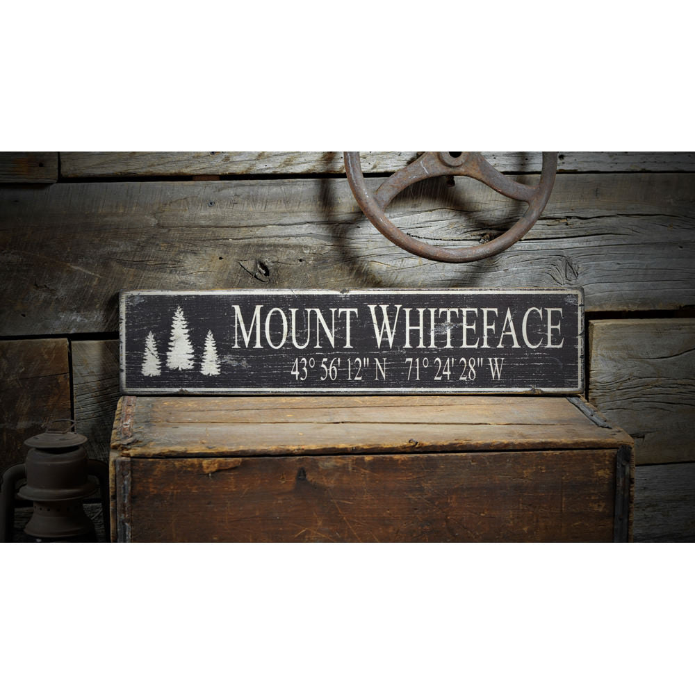 Mountain Latitude and Longitude Vintage Wood Sign