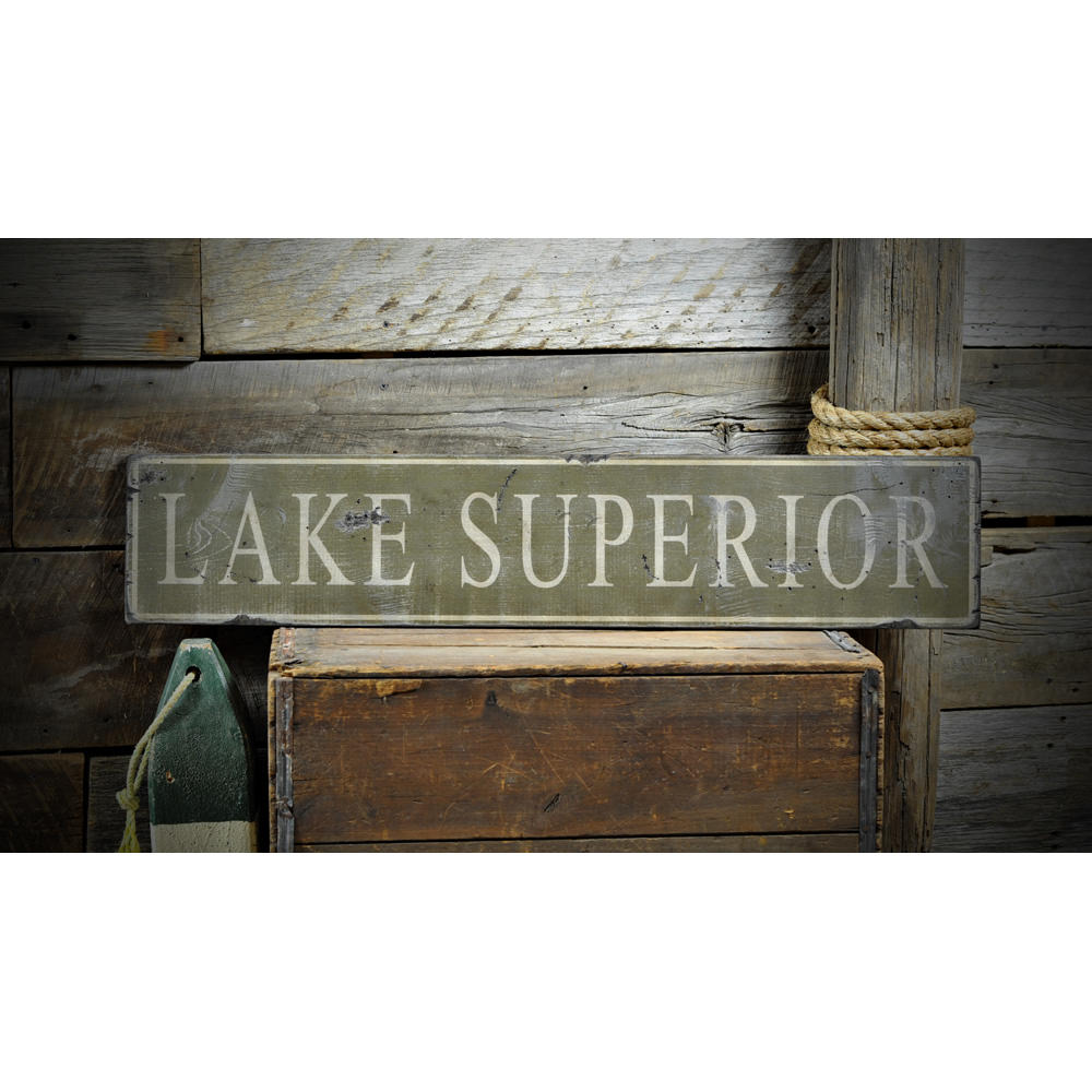 Distressed Lake Superior Vintage Wood Sign
