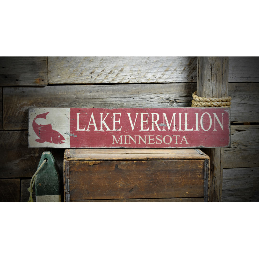Lake Vermilion Fish Vintage Wood Sign