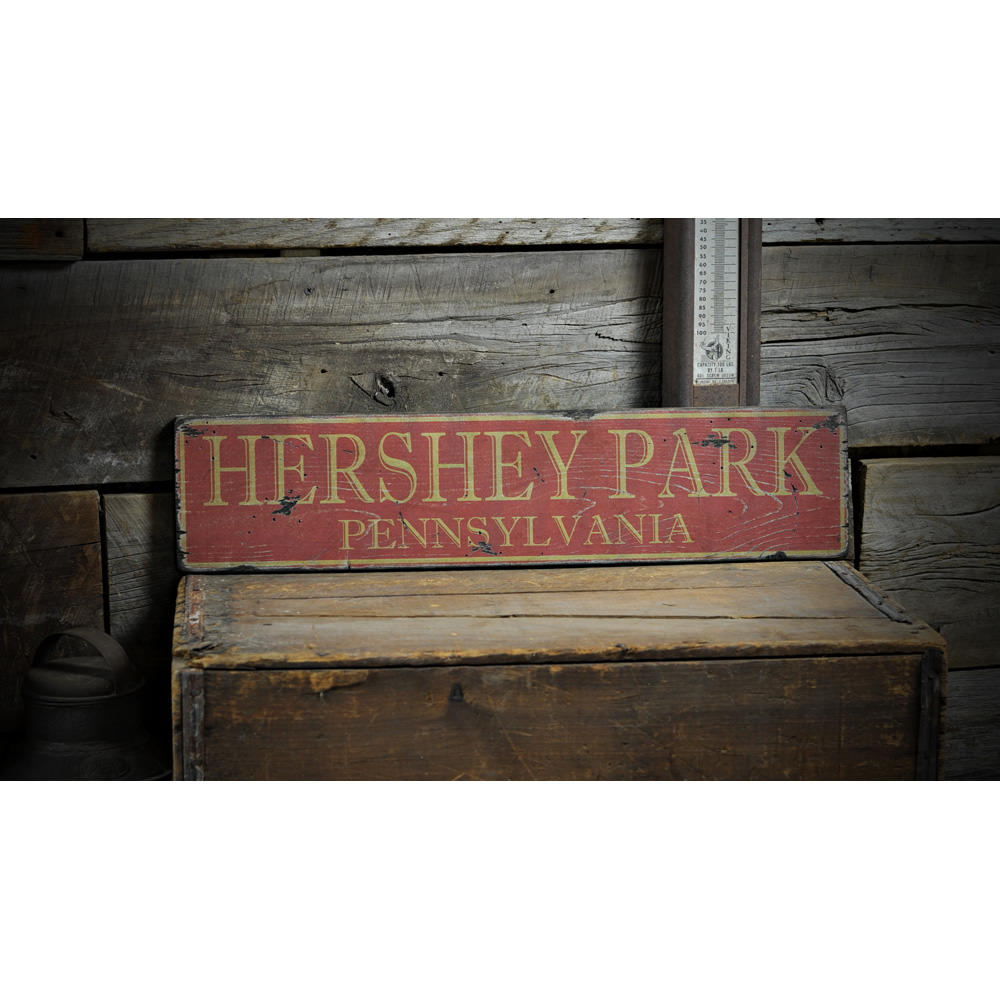 Distressed City and State Vintage Wood Sign