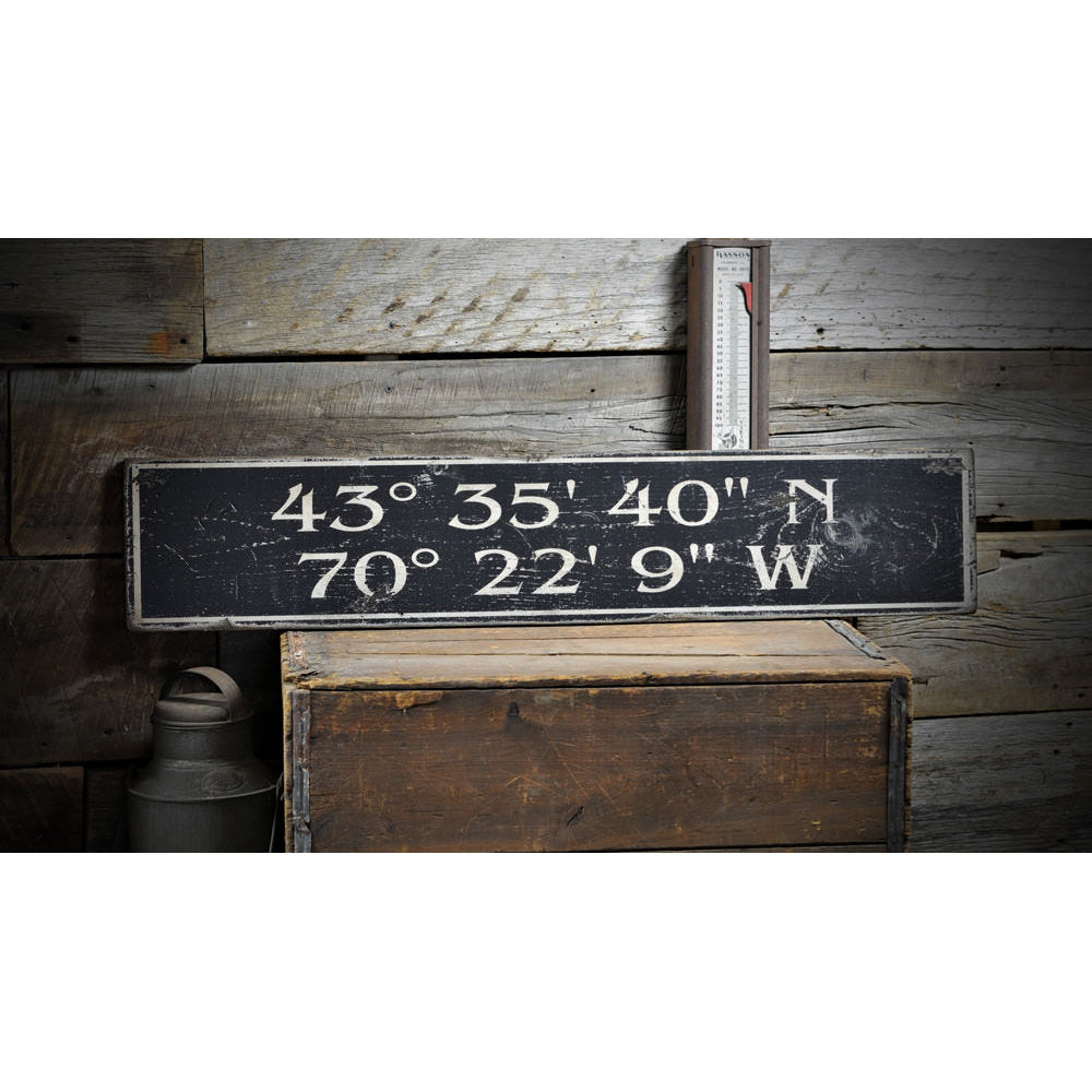 Latitude & Longitude Vintage Wood Sign