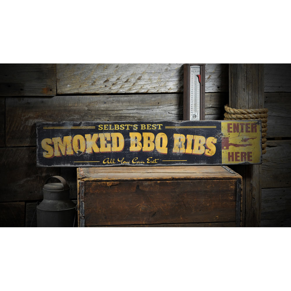 Family Smoked BBQ Vintage Wood Sign
