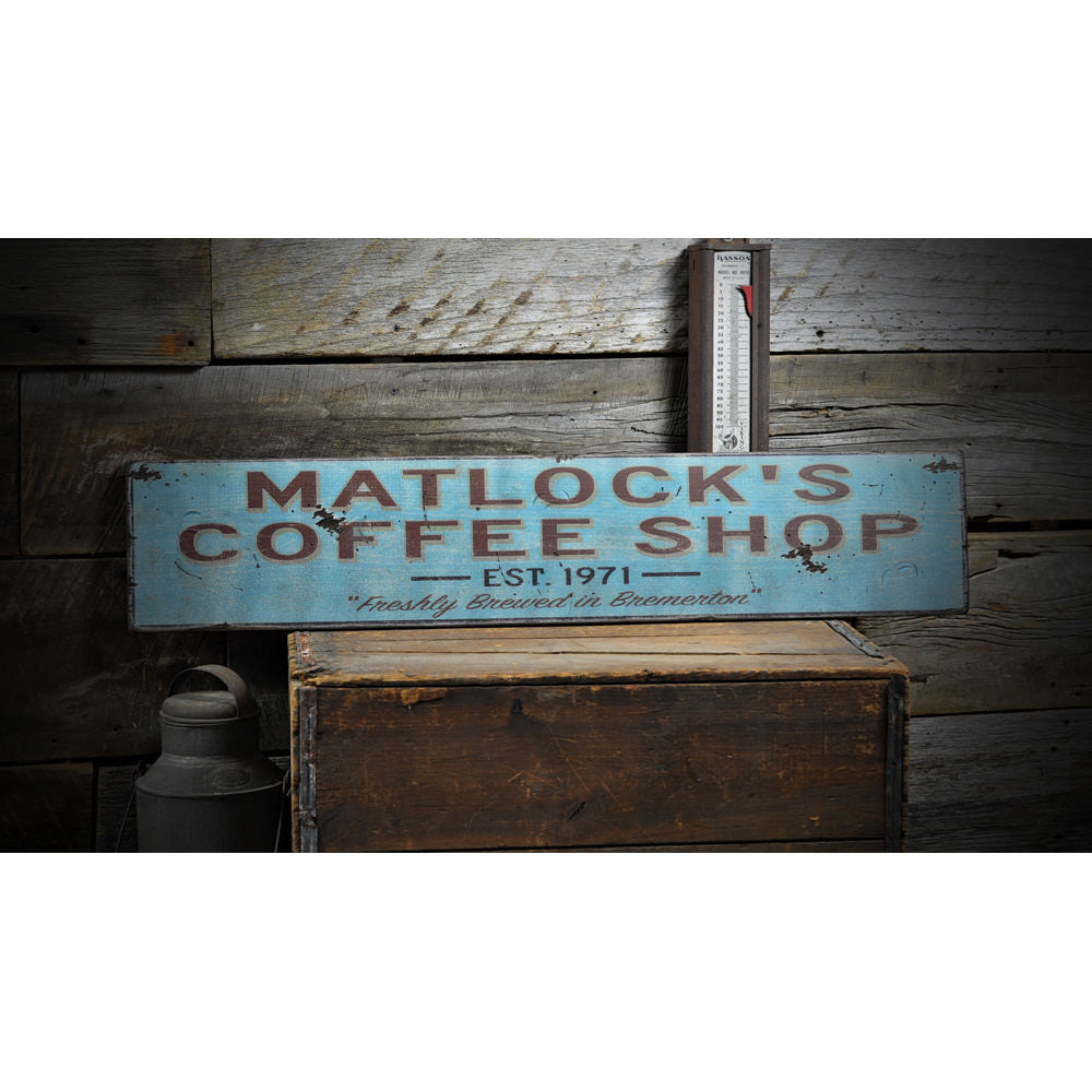 Coffee Shop Est Date Vintage Wood Sign