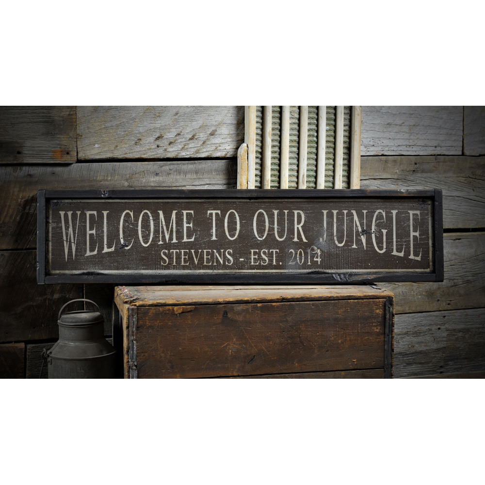 Welcome To Our Jungle Family Vintage Wood Sign