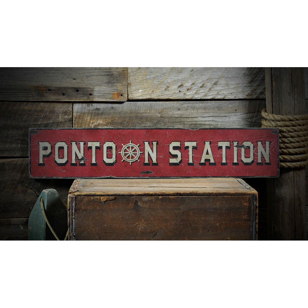 Distressed Pontoon Station Boat Dock Vintage Wood Sign