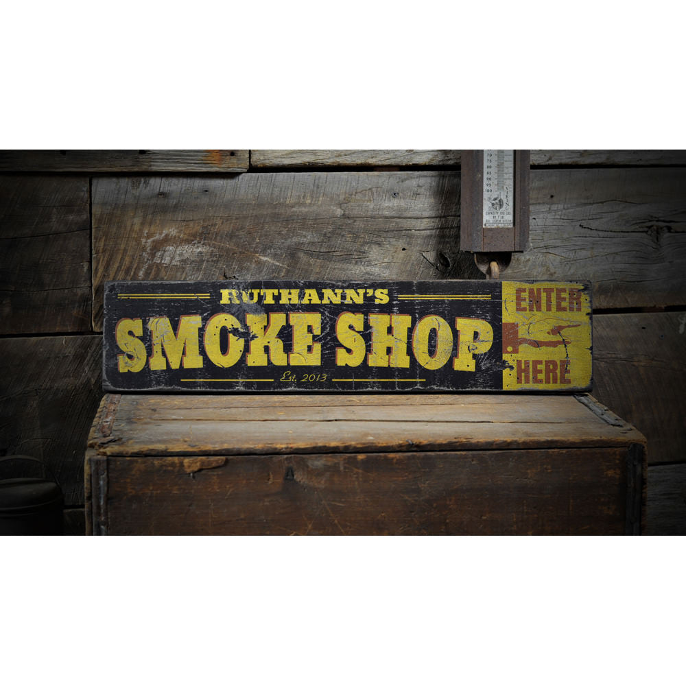 Cigar Smoke Shop Est. Date Vintage Wood Sign