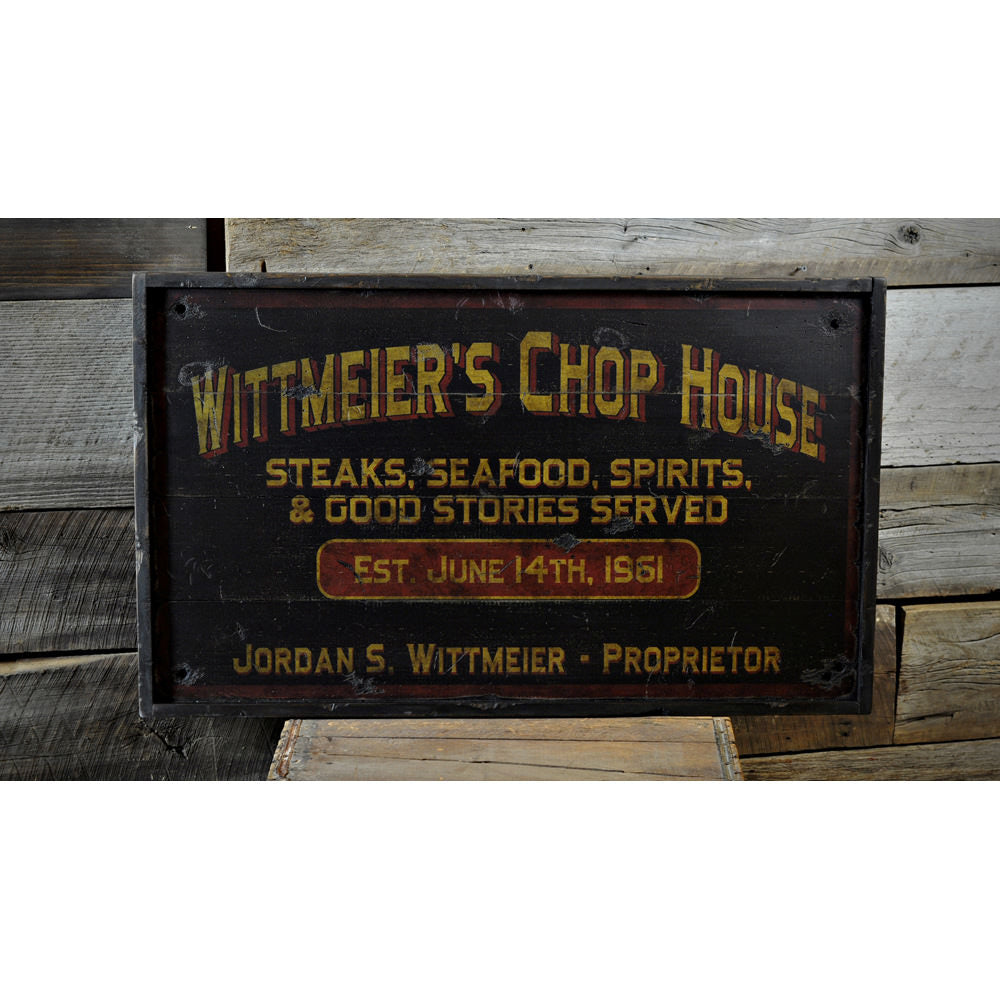 Distressed Chop House Proprietor Vintage Wood Sign