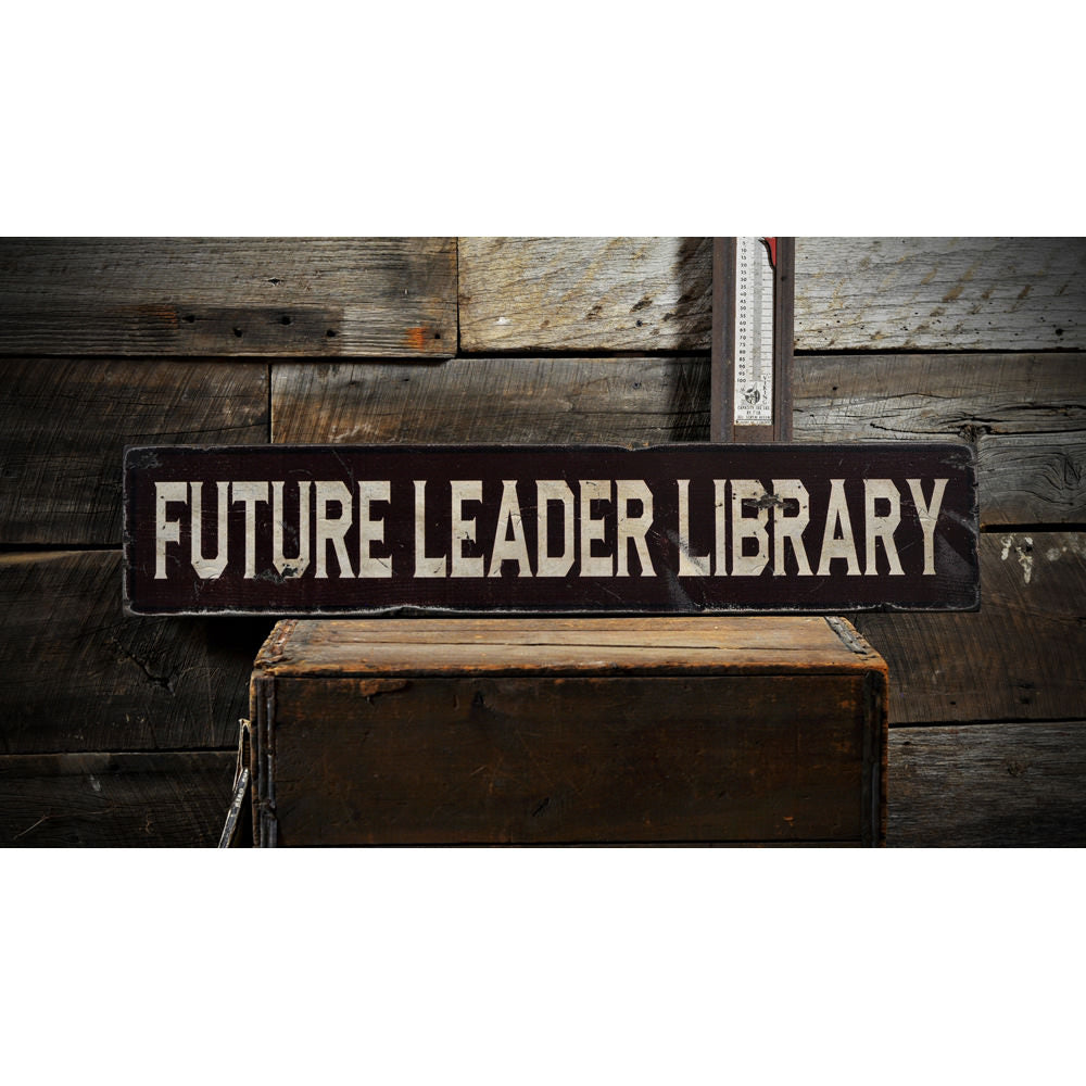 Distressed Library Vintage Wood Sign
