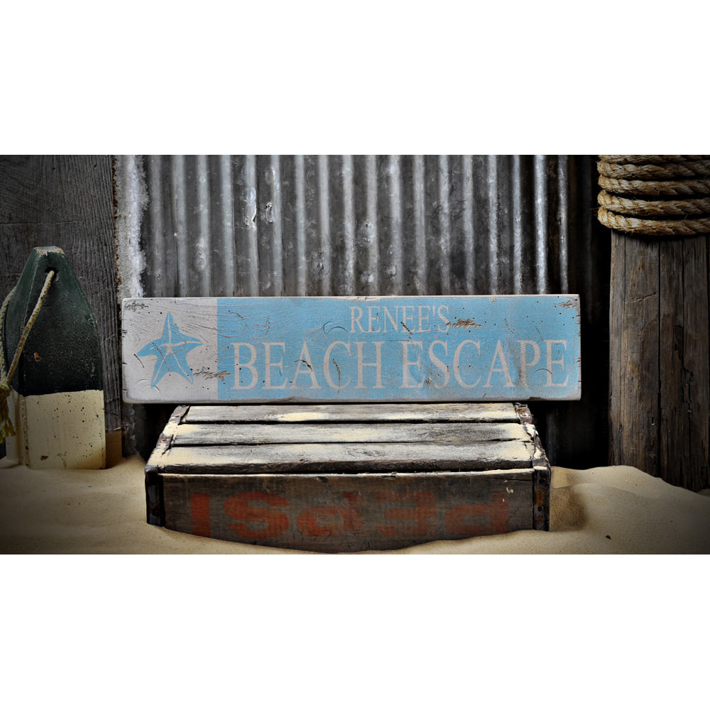 Distressed Beach Escape Vintage Wood Sign