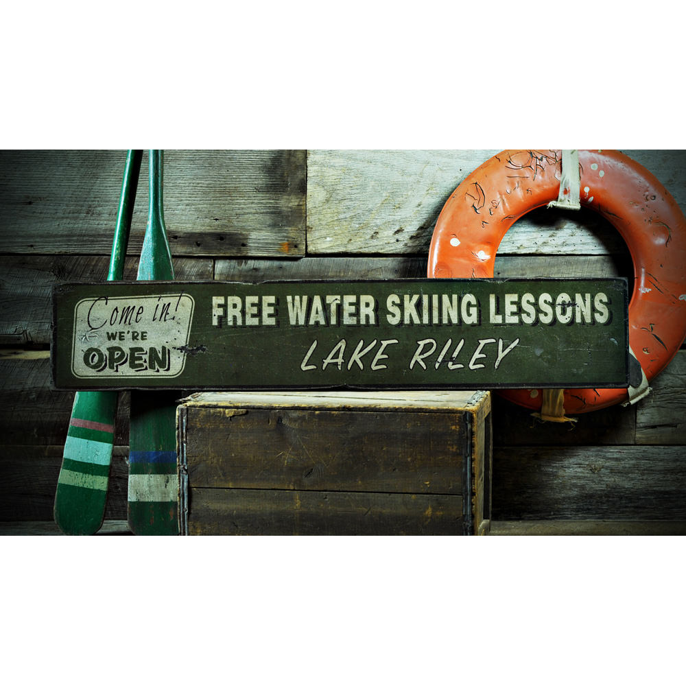 Lake House Water Skiing Vintage Wood Sign