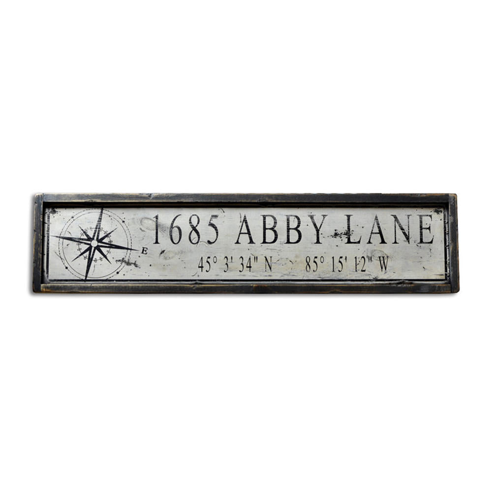 Address Lat & Long Vintage Wood Sign