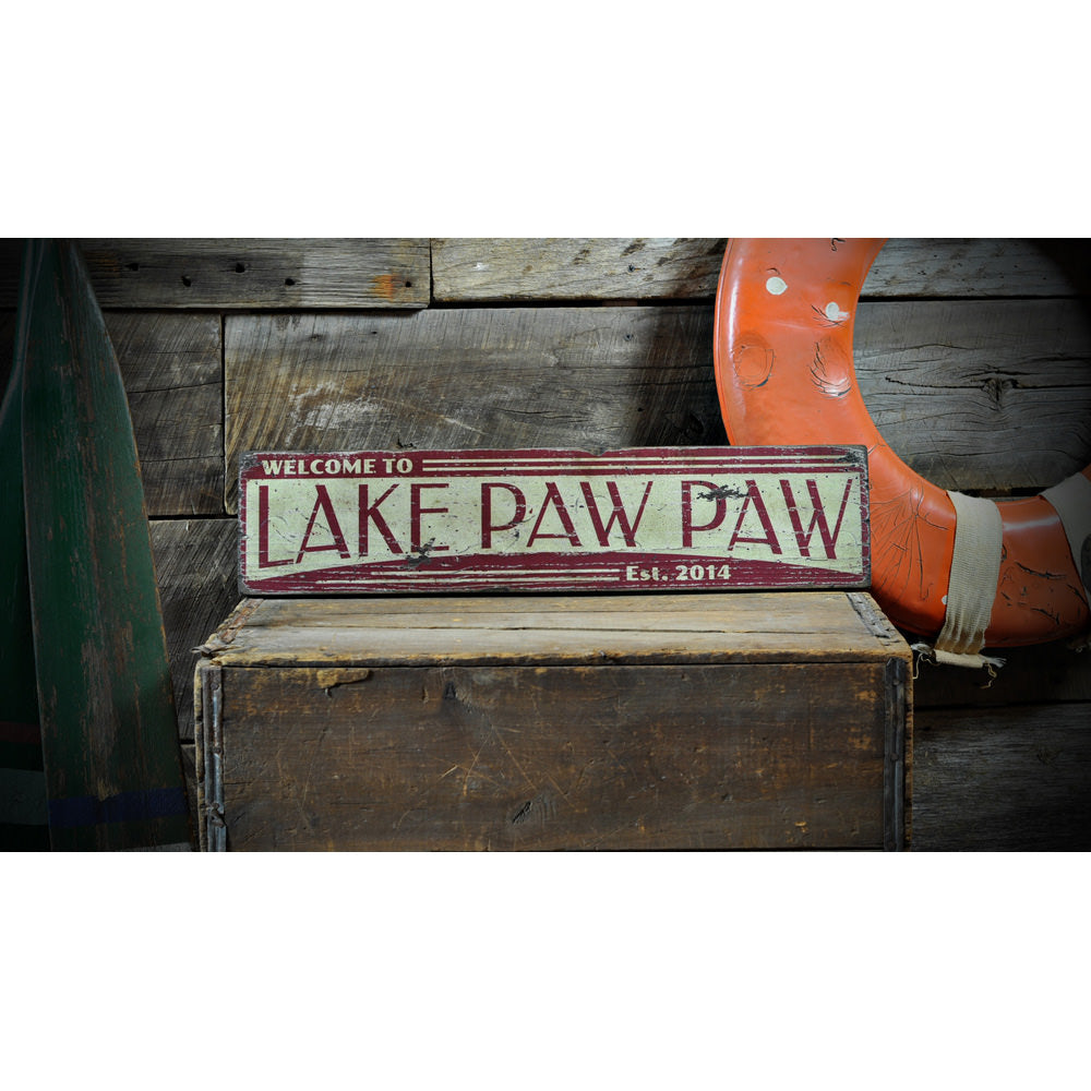 Welcome to Lake Est. Date Vintage Wood Sign