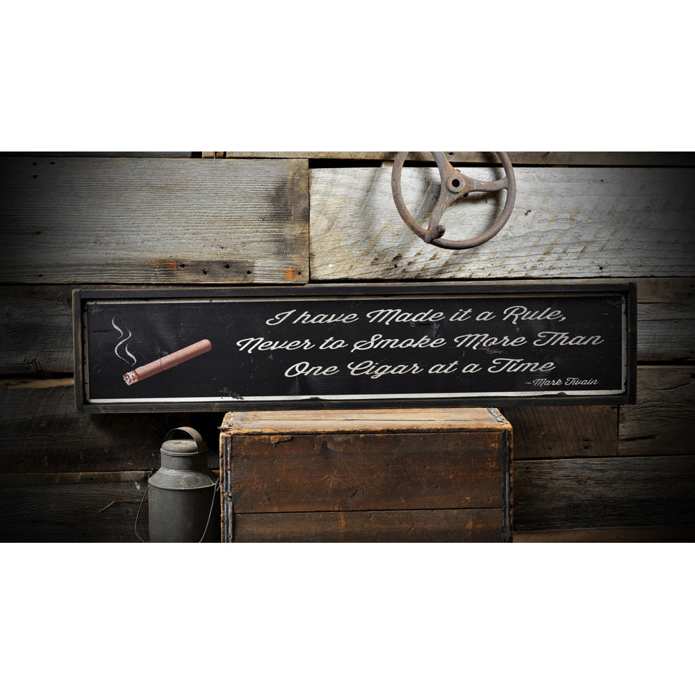 Mark Twain One Cigar at a Time Vintage Wood Sign
