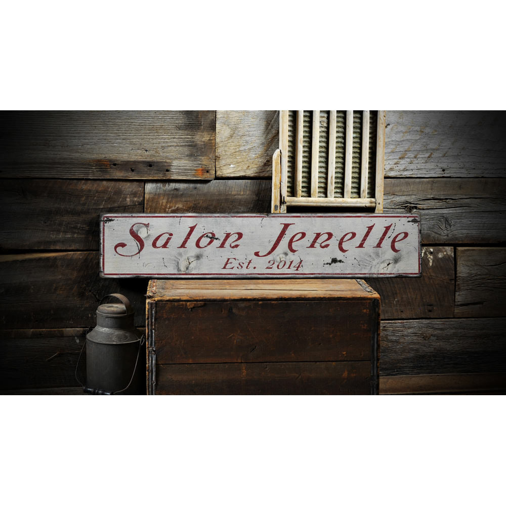 Salon w/ Established Date Vintage Wood Sign