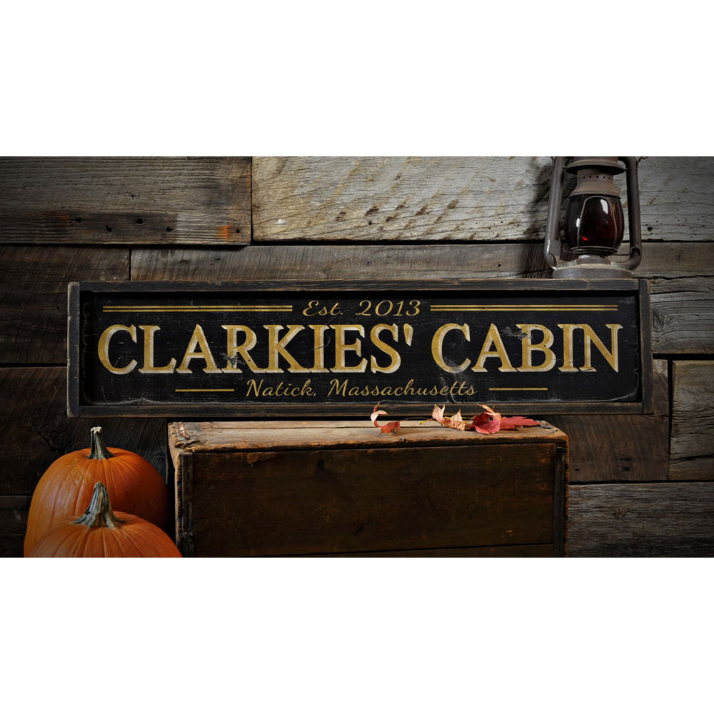 Cabin Est Date City State Vintage Wood Sign