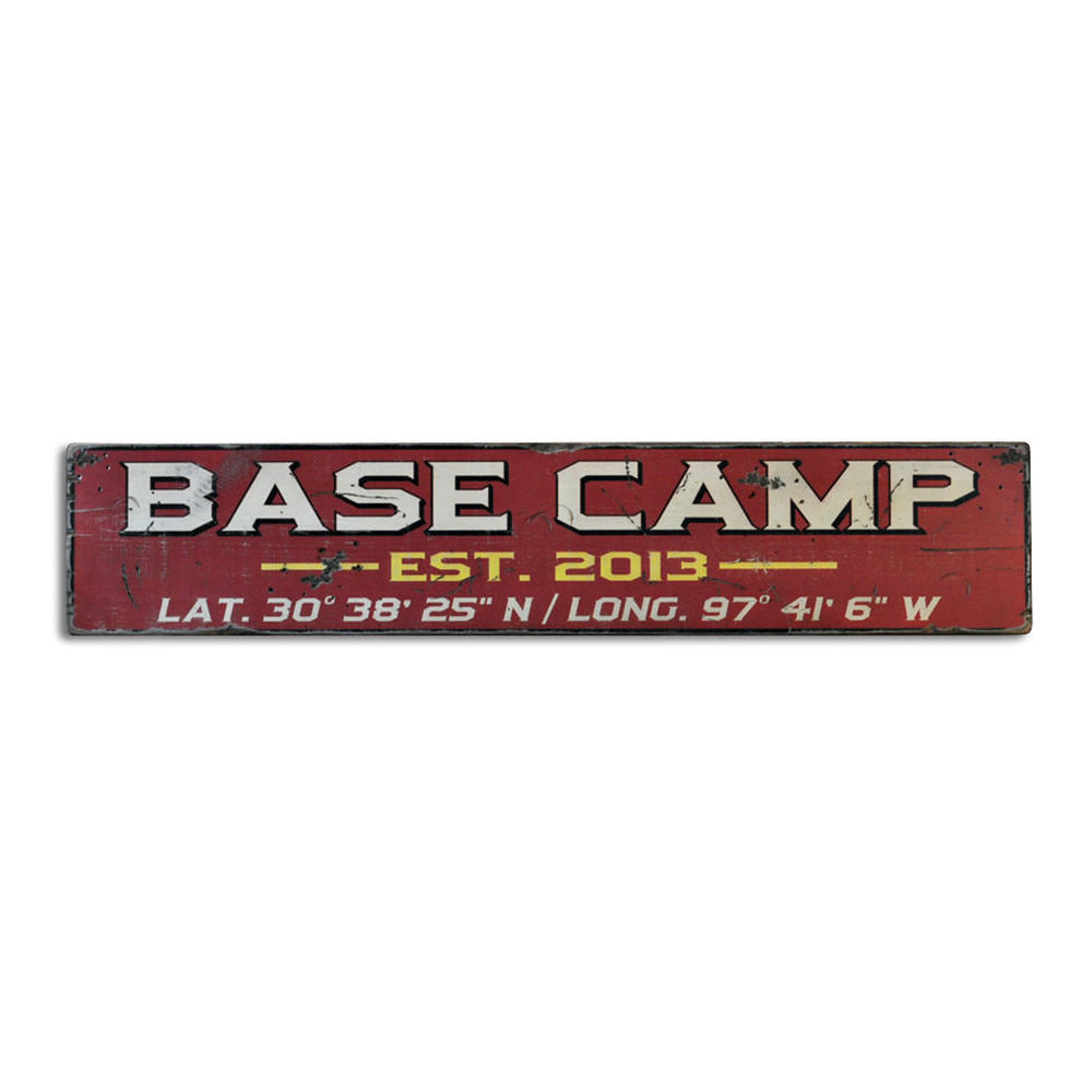 Base Camp Est Date Lat/Long Vintage Wood Sign