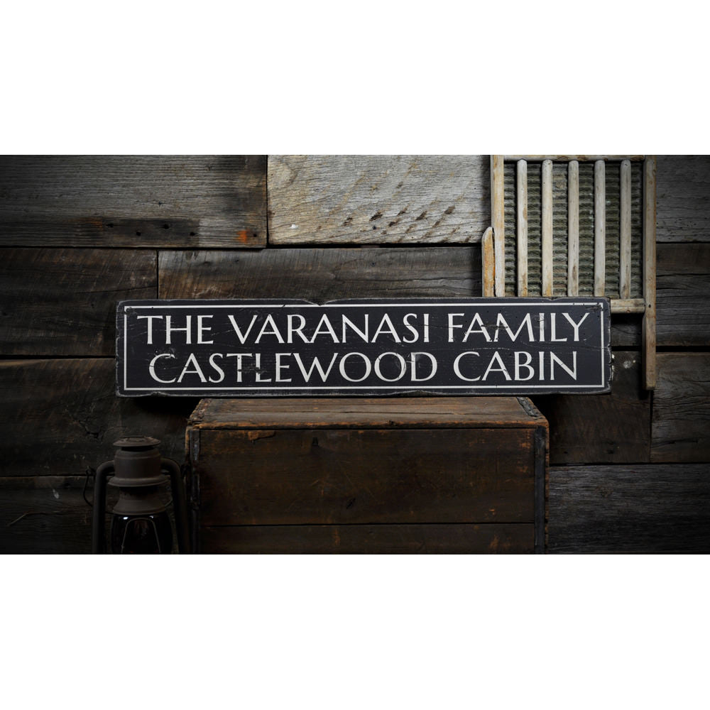 Family Cabin Name Vintage Wood Sign
