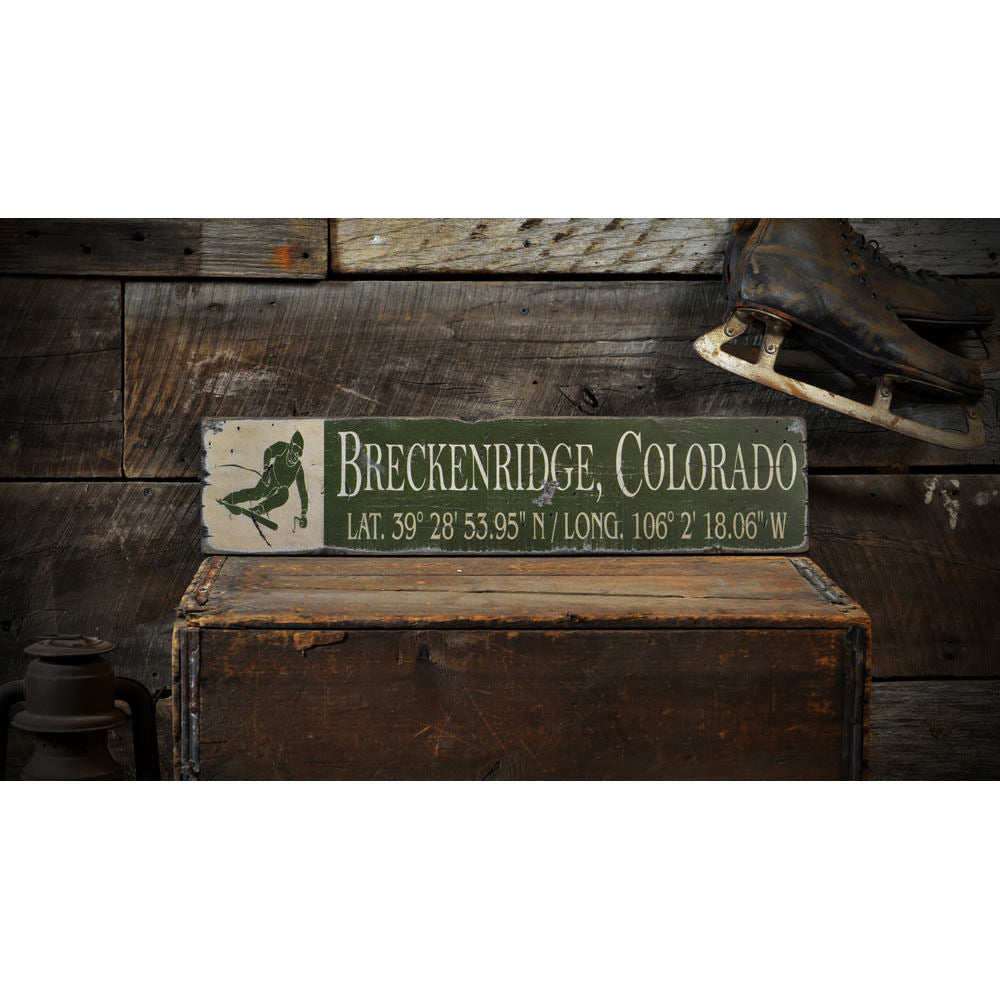 Snow SKi Breckenridge Vintage Wood Sign