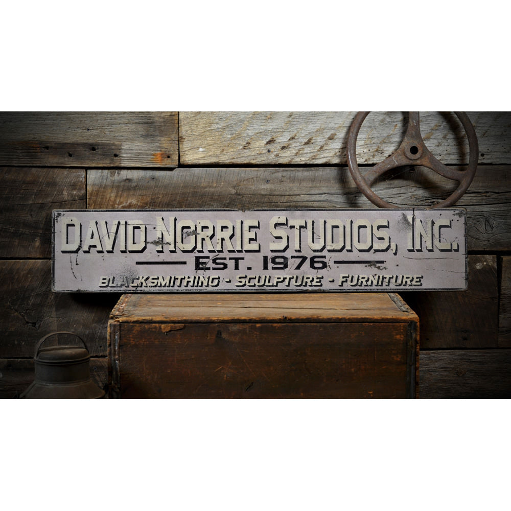 Blacksmith Est Date Studio Vintage Wood Sign