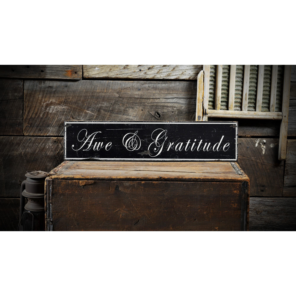Awe & Gratitude Vintage Wood Sign