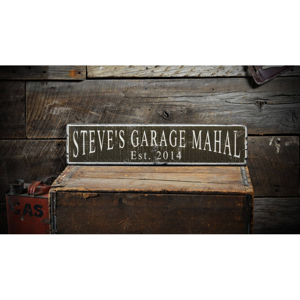 Garage Mahal Est Date Vintage Wood Sign