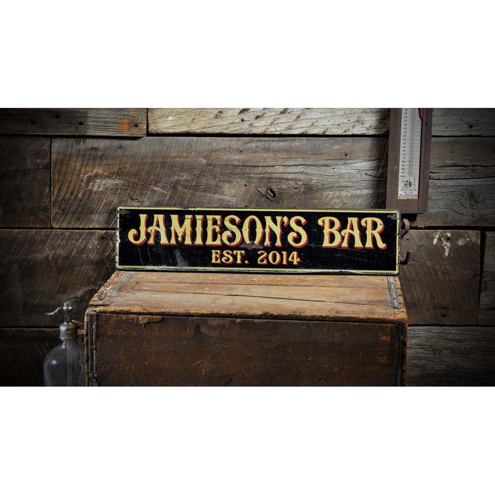 Bar Est Date Vintage Wood Sign