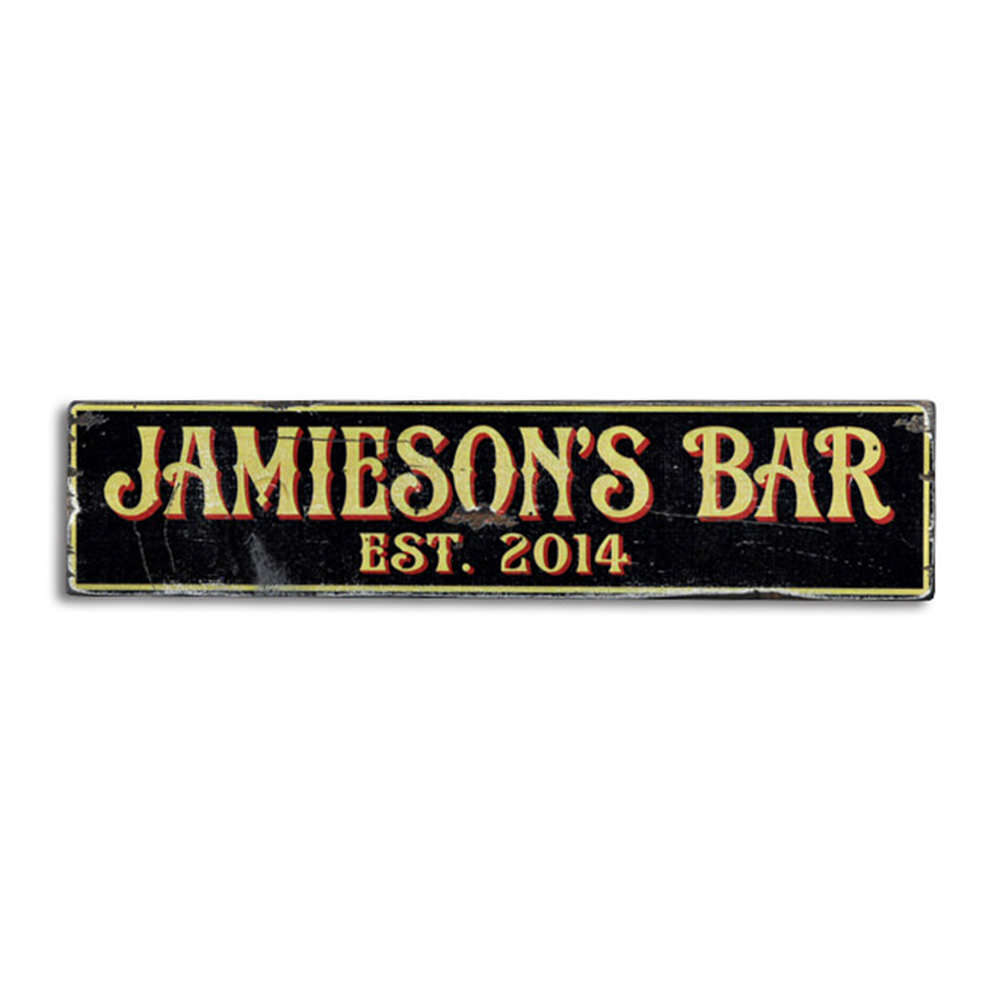 Bar Est Date Vintage Wood Sign
